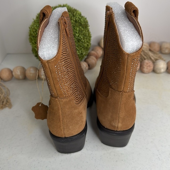 POELMAN Camel Suede Embellished Western Booties Sz Euro/38-7.5 - Picture 7 of 14